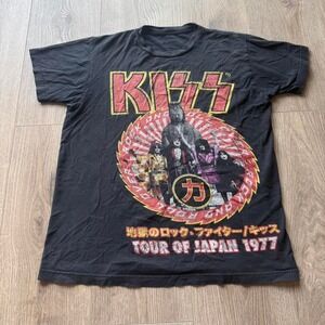 KISS Tour of Japan 1977 Graphic Band Tee Black Rock T Shirt Vintage Style